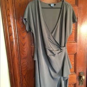 Lafayette 148 Grey Silk Ruffle Wrap Dress sz16